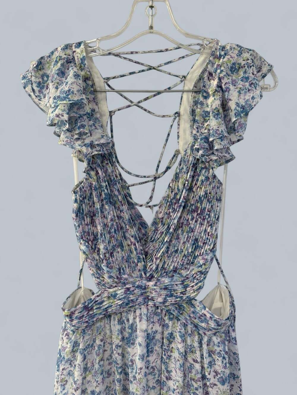 ASTR the Label Blue Floral Ruffle Maxi Cut-Out Dress Size L - Picture 5 of 11